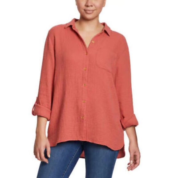 Anne Klein Tops - Anne Klein Ladies Gauze Button Up Top Shirt Blouse Dusty Cedar NWT Size L
